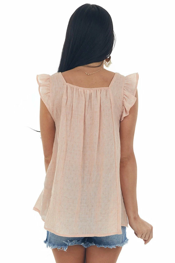 Ces Femme Tops Peach Textured Smocked Yoke Light Blouse 7 Ces Femme Tops Peach Textured Smocked Yoke Light Blouse