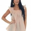 Ces Femme Tops Peach Textured Smocked Yoke Light Blouse
