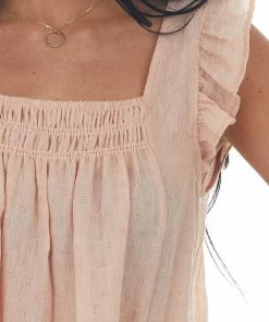 Ces Femme Tops Peach Textured Smocked Yoke Light Blouse 13 Ces Femme Tops Peach Textured Smocked Yoke Light Blouse