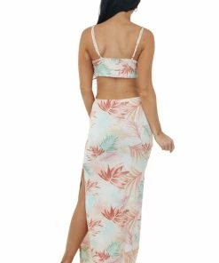 LIGHT SO SHINE Peach Tropical Print Waist Cut Out Maxi Dress Dresses