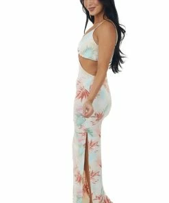 LIGHT SO SHINE Peach Tropical Print Waist Cut Out Maxi Dress Dresses