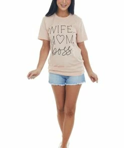 Blume+Co Tops Peach 'Wife Mom Boss' Soft Knit Graphic Tee