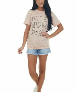 Blume+Co Tops Peach 'Wife Mom Boss' Soft Knit Graphic Tee