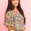 Umgee Peach Floral Print Off Shoulder Blouse
