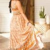 Davi & Dani Peach Printed Sleeveless Smocked Maxi Dress