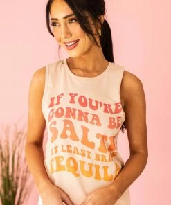 Blume+Co Tops Peach 'Salty At Least Bring Tequila' Tank Top