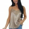 Vine & Love Tops Peanut Leopard Print Frayed Lace Neckline Camisole Blouse