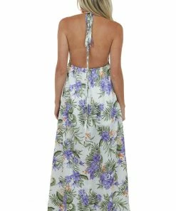 Sweet Lemon Dresses Pearl Floral Print Plunging V Neck Maxi Dress