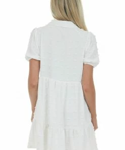 Very J Pearl Swiss Dot Collared Tiered Short Dress Dresses