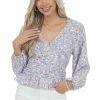 Entro Periwinkle Floral Print Surplice Peplum Blouse