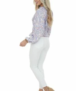 Entro Periwinkle Floral Print Surplice Peplum Blouse