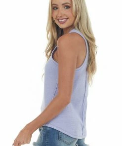 143 Story Periwinkle Thermal Knit Tank Top With Racerback