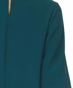 She + Sky Pine 3-4 Puff Sleeve Blouse With Keyhole Back Tops