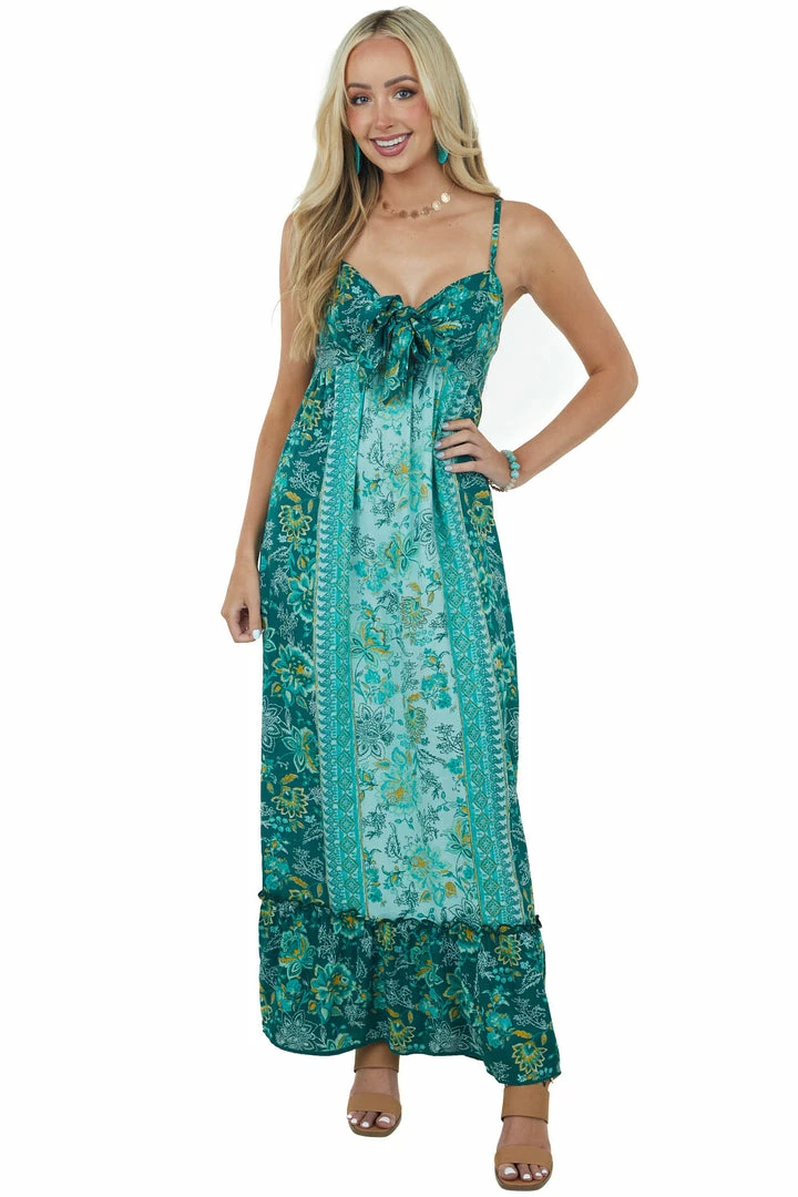 ANGIE Pine Floral Sleeveless Front Tie Woven Maxi Dress Dresses 5 ANGIE Pine Floral Sleeveless Front Tie Woven Maxi Dress Dresses