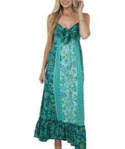 ANGIE Pine Floral Sleeveless Front Tie Woven Maxi Dress Dresses 13 ANGIE Pine Floral Sleeveless Front Tie Woven Maxi Dress Dresses
