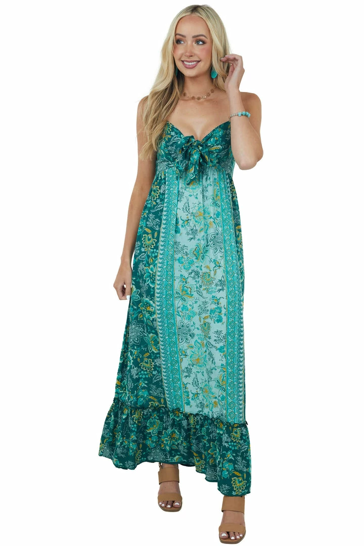 ANGIE Pine Floral Sleeveless Front Tie Woven Maxi Dress Dresses 6 ANGIE Pine Floral Sleeveless Front Tie Woven Maxi Dress Dresses