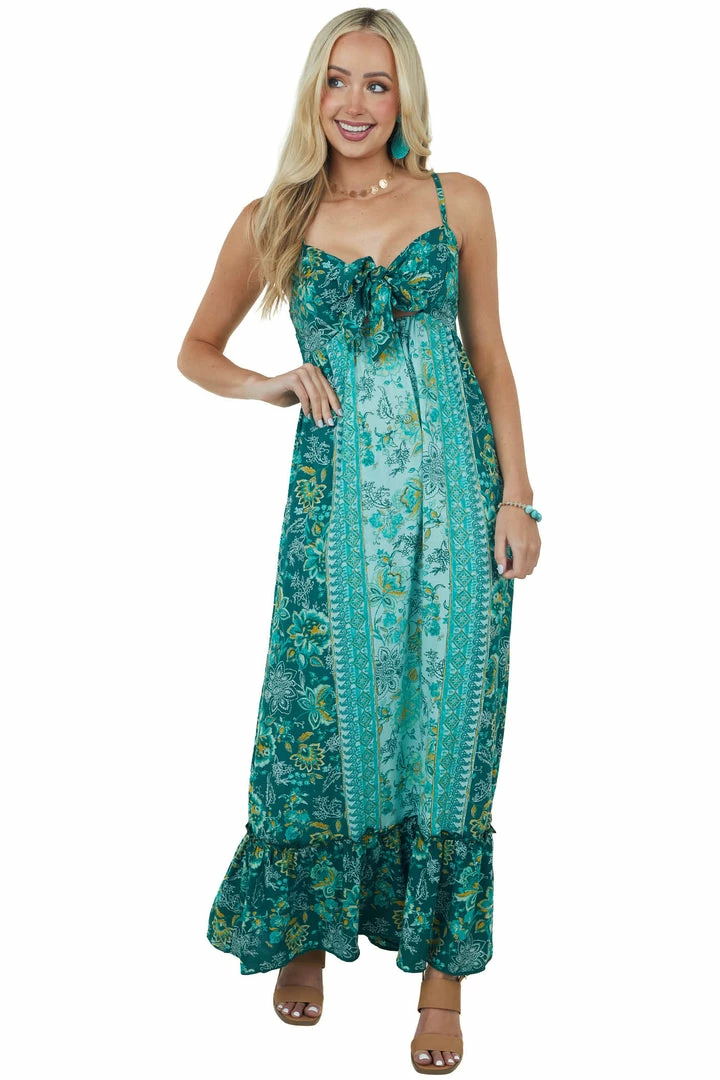 ANGIE Pine Floral Sleeveless Front Tie Woven Maxi Dress Dresses 7 ANGIE Pine Floral Sleeveless Front Tie Woven Maxi Dress Dresses