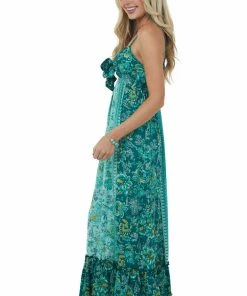 ANGIE Pine Floral Sleeveless Front Tie Woven Maxi Dress Dresses 15 ANGIE Pine Floral Sleeveless Front Tie Woven Maxi Dress Dresses