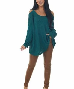 Fantastic Fawn Pine Oversized Pointelle Strappy Back Knit Top