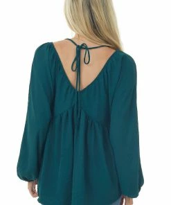 143 Story Pine V Neck Babydoll Puff Sleeve Flowy Top Tops