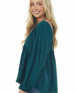 143 Story Pine V Neck Babydoll Puff Sleeve Flowy Top Tops