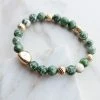 Boho Love Pine And Gold Stone Bead Stretchy Stone Bracelet Accessories