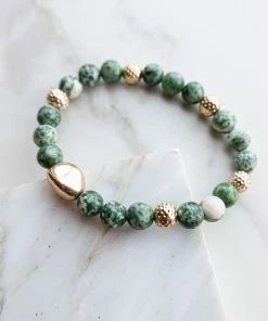 Boho Love Pine And Gold Stone Bead Stretchy Stone Bracelet Accessories