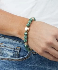 Boho Love Pine And Gold Stone Bead Stretchy Stone Bracelet Accessories