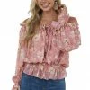 Flying Tomato Pink Sherbet Floral Print Off Shoulder Blouse Tops 1 Flying Tomato Pink Sherbet Floral Print Off Shoulder Blouse Tops