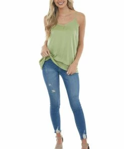L Love Pistachio Sleeveless Top With Back Criss Cross Detail