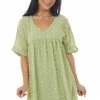 Lush Clothing Pistachio Swiss Dot Babydoll Cuff Sleeve Dress Dresses