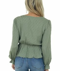 L Love Pistachio Swiss Dot Ruched Puff Sleeve Blouse Tops 12 L Love Pistachio Swiss Dot Ruched Puff Sleeve Blouse Tops