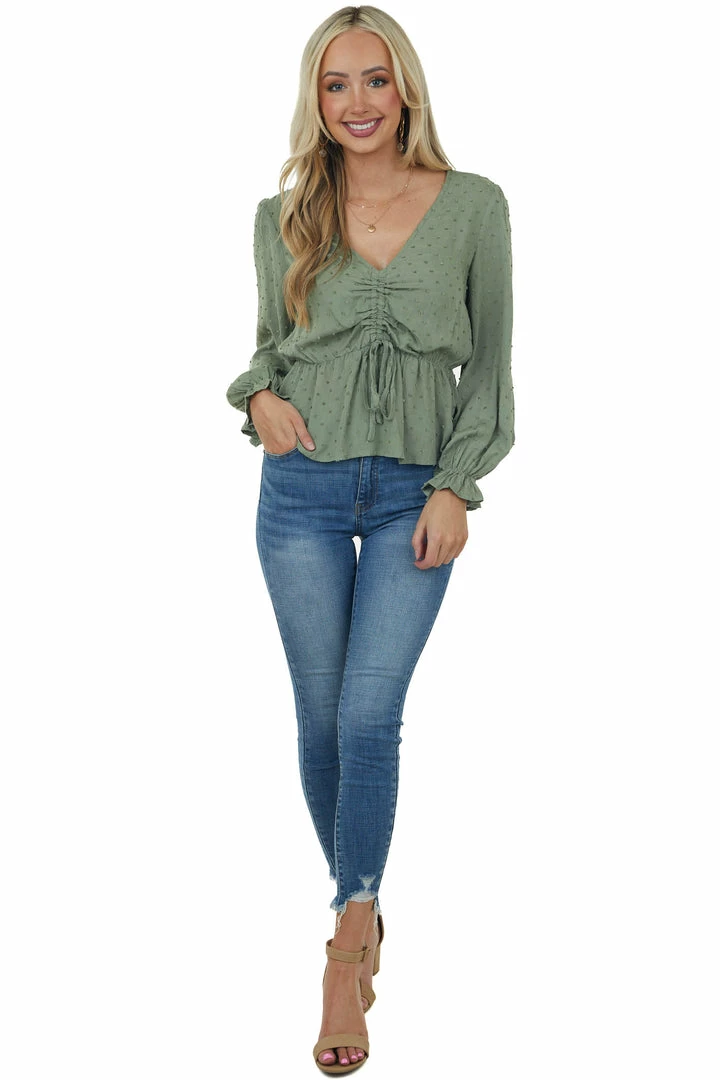 L Love Pistachio Swiss Dot Ruched Puff Sleeve Blouse Tops 5 L Love Pistachio Swiss Dot Ruched Puff Sleeve Blouse Tops