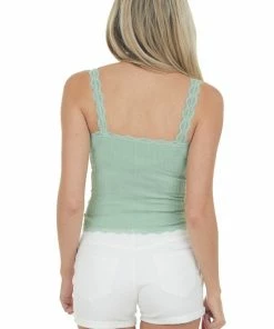 DYNAMIC Pistachio Textured Eyelash Lace Cropped Tank