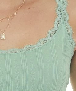DYNAMIC Pistachio Textured Eyelash Lace Cropped Tank