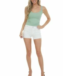 DYNAMIC Pistachio Textured Eyelash Lace Cropped Tank