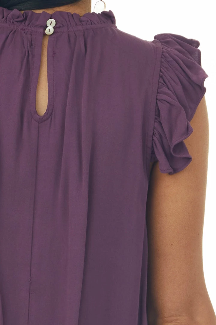 FSL APPAREL Plum High Neck Flutter Sleeve Woven Top Tops 8 FSL APPAREL Plum High Neck Flutter Sleeve Woven Top Tops