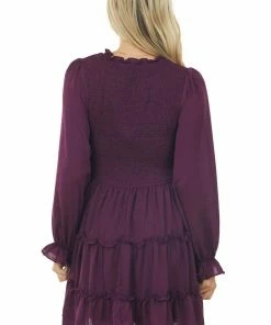 She + Sky Plum Silky Tiered Dress With Smocked Bodice Dresses