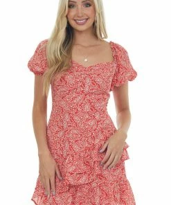 She + Sky Dresses Pomegranate Floral Print Ruffle Mini Dress