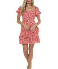 She + Sky Dresses Pomegranate Floral Print Ruffle Mini Dress