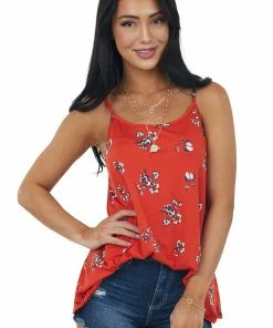 IWT Brands Pomegranate Floral Sleeveless Cami Knit Top