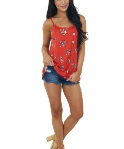 IWT Brands Pomegranate Floral Sleeveless Cami Knit Top