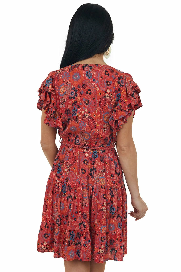 ANGIE Pomegranate Printed Surplice Tie Mini Dress 9 ANGIE Pomegranate Printed Surplice Tie Mini Dress
