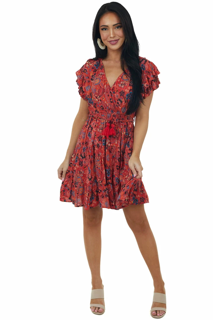 ANGIE Pomegranate Printed Surplice Tie Mini Dress 7 ANGIE Pomegranate Printed Surplice Tie Mini Dress