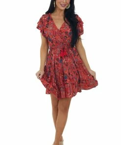 ANGIE Pomegranate Printed Surplice Tie Mini Dress 13 ANGIE Pomegranate Printed Surplice Tie Mini Dress
