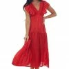 Umgee Pomegranate V Neck Ruffle Sleeve Tiered Midi Dress 2 Umgee Pomegranate V Neck Ruffle Sleeve Tiered Midi Dress