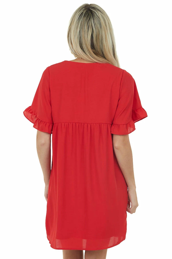 Andree Dresses Pomegranate V Neck Short Sleeve Woven Short Dress 7 Andree Dresses Pomegranate V Neck Short Sleeve Woven Short Dress