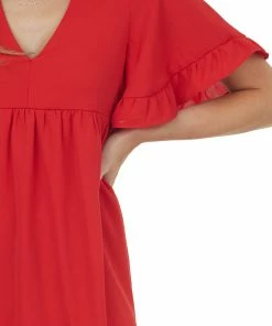 Andree Dresses Pomegranate V Neck Short Sleeve Woven Short Dress 13 Andree Dresses Pomegranate V Neck Short Sleeve Woven Short Dress