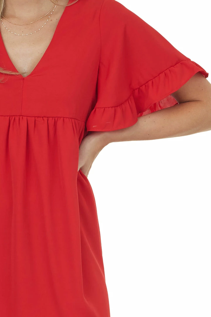 Andree Dresses Pomegranate V Neck Short Sleeve Woven Short Dress 8 Andree Dresses Pomegranate V Neck Short Sleeve Woven Short Dress