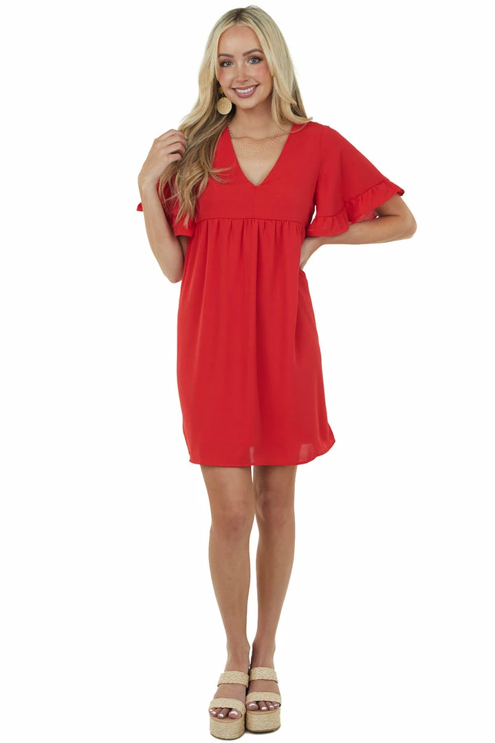 Andree Dresses Pomegranate V Neck Short Sleeve Woven Short Dress 4 Andree Dresses Pomegranate V Neck Short Sleeve Woven Short Dress